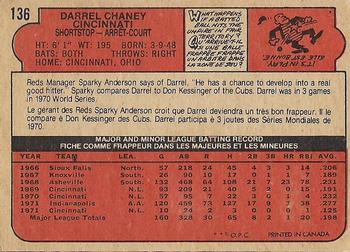 1972 O-Pee-Chee #136 Darrel Chaney Back