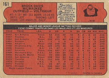 1972 O-Pee-Chee #161 Brock Davis Back