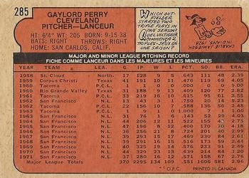 1972 O-Pee-Chee #285 Gaylord Perry Back