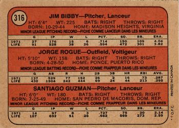 1972 O-Pee-Chee #316 Cardinals 1972 Rookie Stars (Jim Bibby / Jorge Roque / Santiago Guzman) Back
