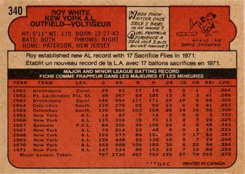1972 O-Pee-Chee #340 Roy White Back