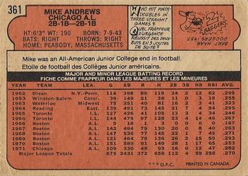 1972 O-Pee-Chee #361 Mike Andrews Back