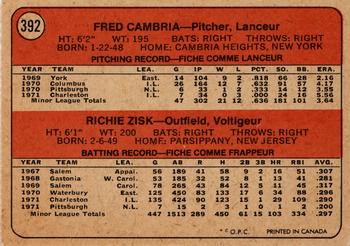 1972 O-Pee-Chee #392 Pirates 1972 Rookie Stars (Fred Cambria / Richie Zisk) Back