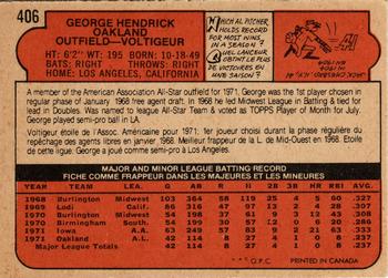 1972 O-Pee-Chee #406 George Hendrick Back