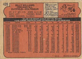 1972 O-Pee-Chee #439 Billy Williams Back