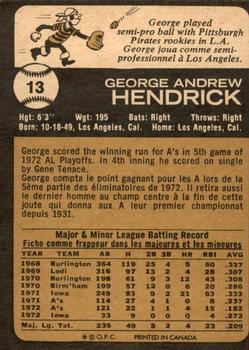 1973 O-Pee-Chee #13 George Hendrick Back