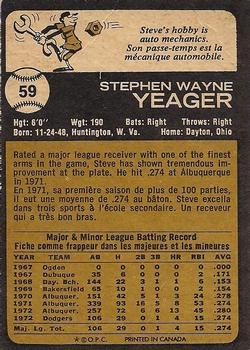 1973 O-Pee-Chee #59 Steve Yeager Back
