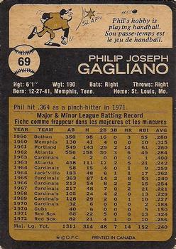 1973 O-Pee-Chee #69 Phil Gagliano Back
