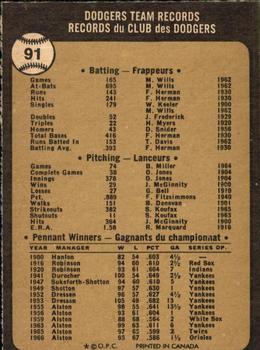 1973 O-Pee-Chee #91 Los Angeles Dodgers Back