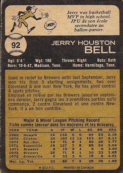 1973 O-Pee-Chee #92 Jerry Bell Back