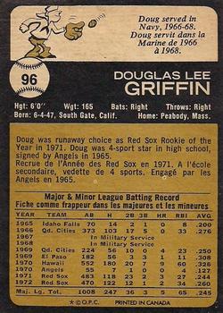 1973 O-Pee-Chee #96 Doug Griffin Back