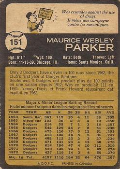 1973 O-Pee-Chee #151 Wes Parker Back