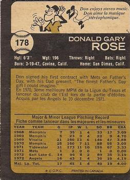 1973 O-Pee-Chee #178 Don Rose Back