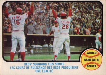 1973 O-Pee-Chee #208 World Series Game No. 6 - Reds' Slugging Ties Series Front