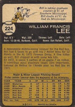 1973 O-Pee-Chee #224 Bill Lee Back