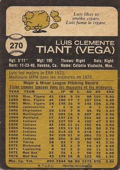 1973 O-Pee-Chee #270 Luis Tiant Back