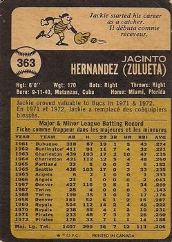 1973 O-Pee-Chee #363 Jackie Hernandez Back