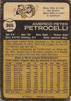 1973 O-Pee-Chee #365 Rico Petrocelli Back