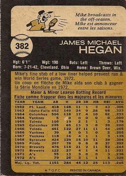 1973 O-Pee-Chee #382 Mike Hegan Back