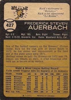 1973 O-Pee-Chee #427 Rick Auerbach Back