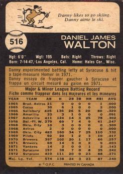 1973 O-Pee-Chee #516 Danny Walton Back