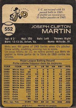1973 O-Pee-Chee #552 J.C. Martin Back