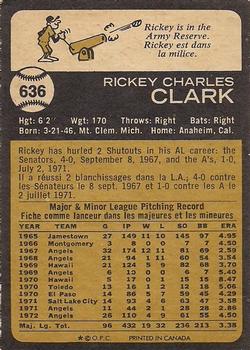 1973 O-Pee-Chee #636 Rick Clark Back