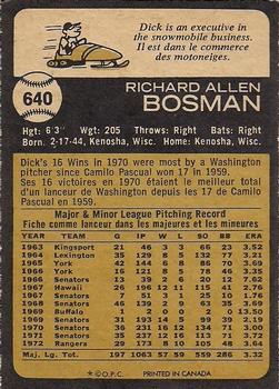 1973 O-Pee-Chee #640 Dick Bosman Back