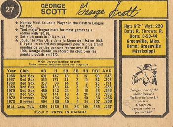 1974 O-Pee-Chee #27 George Scott Back