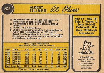 1974 O-Pee-Chee #52 Al Oliver Back