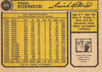 1974 O-Pee-Chee #55 Frank Robinson Back