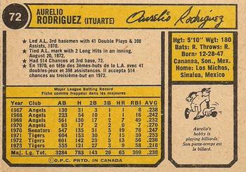 1974 O-Pee-Chee #72 Aurelio Rodriguez Back