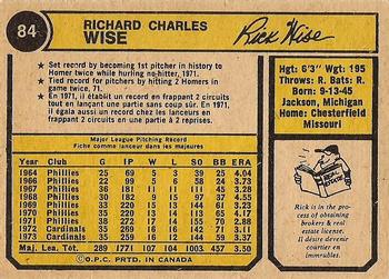 1974 O-Pee-Chee #84 Rick Wise Back
