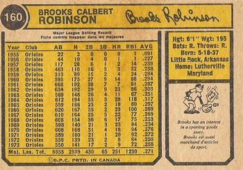 1974 O-Pee-Chee #160 Brooks Robinson Back