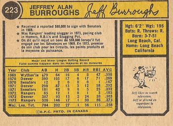 1974 O-Pee-Chee #223 Jeff Burroughs Back