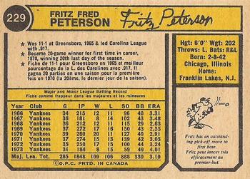 1974 O-Pee-Chee #229 Fritz Peterson Back