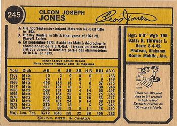 1974 O-Pee-Chee #245 Cleon Jones Back