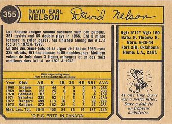 1974 O-Pee-Chee #355 Dave Nelson Back