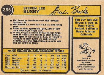 1974 O-Pee-Chee #365 Steve Busby Back