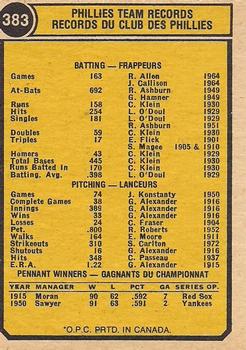 1974 O-Pee-Chee #383 Philadelphia Phillies Back