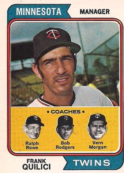 1974 O-Pee-Chee #447 Twins Field Leaders (Frank Quilici / Ralph Rowe / Bob Rodgers / Vern Morgan) Front