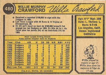 1974 O-Pee-Chee #480 Willie Crawford Back