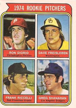 1974 O-Pee-Chee #599 1974 Rookie Pitchers (Ron Diorio / Dave Freisleben / Frank Riccelli / Greg Shanahan) Front