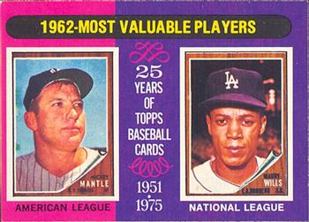 1975 O-Pee-Chee #200 1962 MVPs (Mickey Mantle / Maury Wills) Front