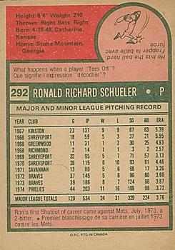 1975 O-Pee-Chee #292 Ron Schueler Back