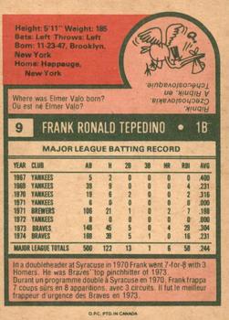 1975 O-Pee-Chee #9 Frank Tepedino Back