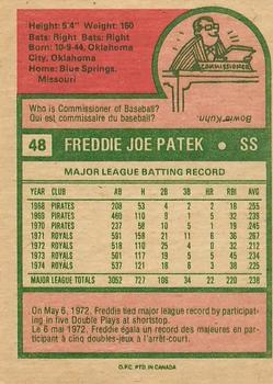 1975 O-Pee-Chee #48 Freddie Patek Back