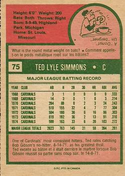 1975 O-Pee-Chee #75 Ted Simmons Back