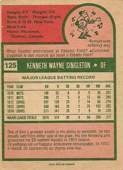 1975 O-Pee-Chee #125 Ken Singleton Back