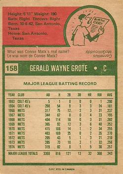 1975 O-Pee-Chee #158 Jerry Grote Back
